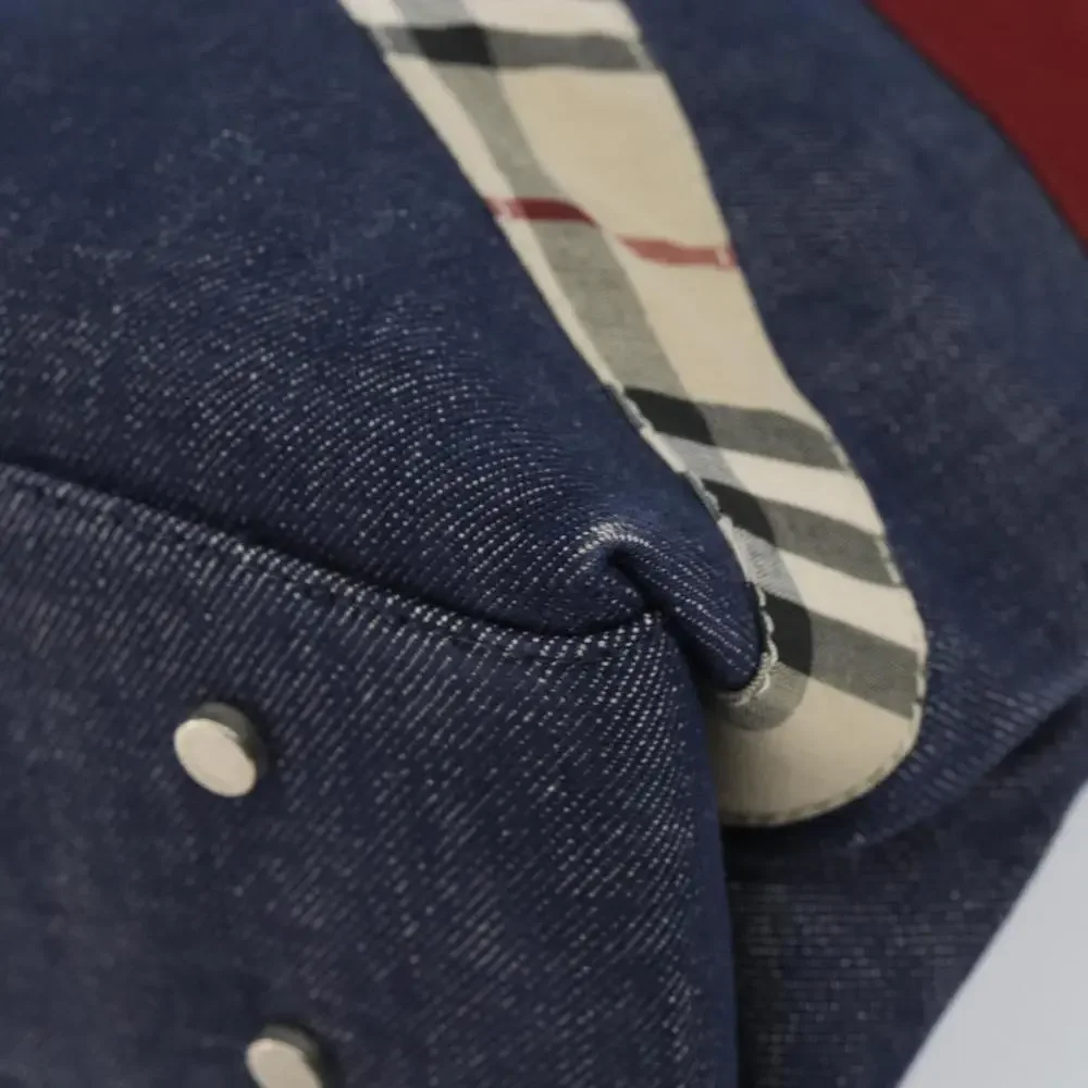 Burberry Denim Satchel with Red Cross and Beige Check Trim